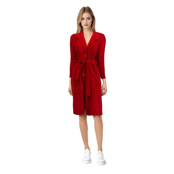 Vintage Ultara Jon Rico Red Non Leather Suede Trench Coat Sz 10 - Picture 9 of 9